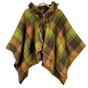 Vintage Wool Front Zip Closure Hooded Cape Coat